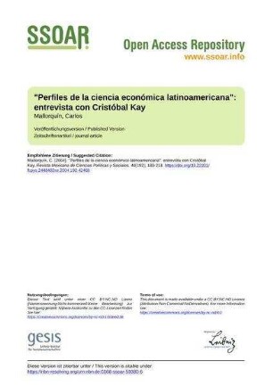 "Perfiles de la ciencia económica latinoamericana": entrevista con Cristóbal Kay