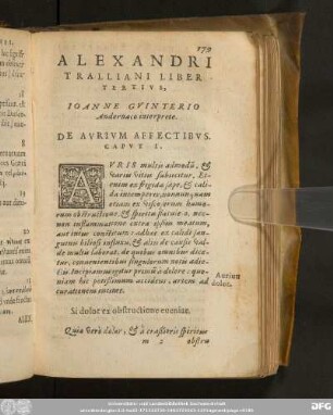 Alexandri Tralliani Liber Tertius, Ioanne Guinterio Andernaco interprete.