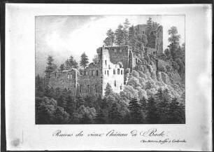 Baden-Baden Altes Schloss - Schloss Hohenbaden Zeichnung - Ruines du vieux Chateau de Baden - Ruines du vieux Chateau de -Chez. Batista Buffa a Carlsruhe