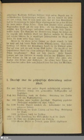 I. Übersicht über die geschichtliche Entwicklung unserer Stadt