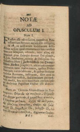 Notae Ad Opusculum I.