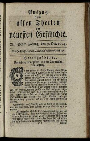 XLI. Stück. Coburg, den 9. Oct. 1754.