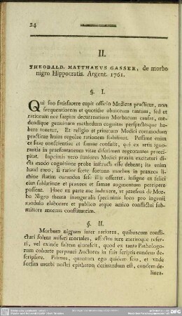 II. Theobald. Matthaeus Gasser, de morbo nigro Hippocratis. Argent. 1761