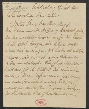Brief an Ludwig Strecker und B. Schott's Söhne : 29.09.1920