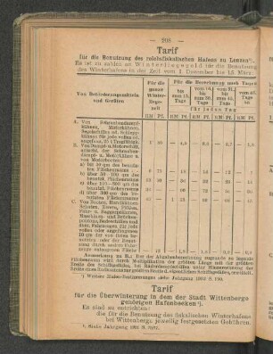 Tarif für die Benutzung des reichsfiskalischen Hafens zu Lenzen 1).