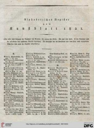 Alphabetisches Register zum Kunstblatt 1821