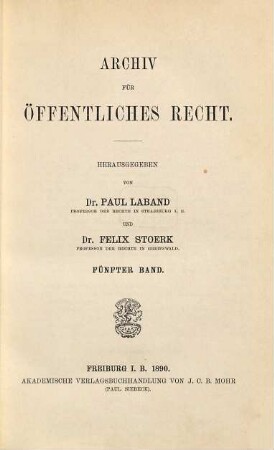 Archiv für öffentliches Recht. 5. 1890
