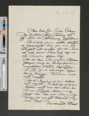 Brief an Senator Oelsner