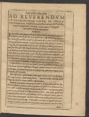 Ad Reverendum et Clarissimum Virum, Dn. Iohannem Piscatorem ...
