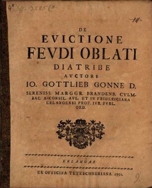 De Evictione Fevdi Oblati Diatribe