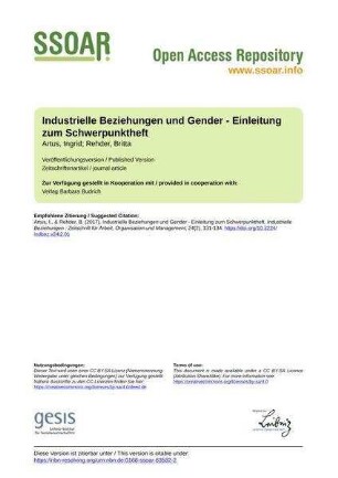 Industrielle Beziehungen und Gender - Einleitung zum Schwerpunktheft