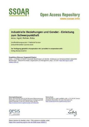 Industrielle Beziehungen und Gender - Einleitung zum Schwerpunktheft