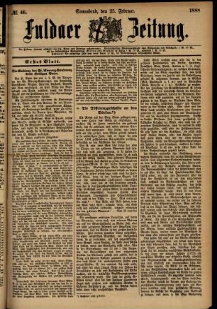 Erste Ausgabe vom Samstag, den 25. Februar 1888.