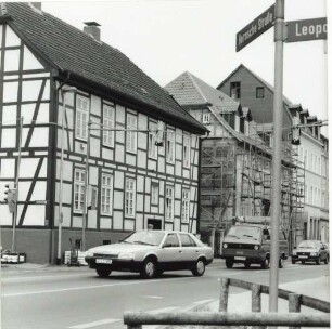 Ist-Zustand der B 239 vor den Bauarbeiten 1988 im Bereich Kreuzung Hornsche Str. und Leopoldstr. Detmold. Hornsche Str. Papierabzug
