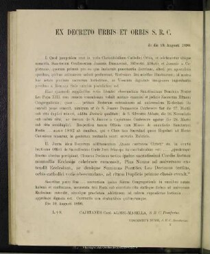 Ex Decreto Urbis Et Orbis S. R. C.