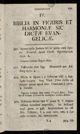 151-153, Biblia in Figuris et Harmoniae sic Dictae Evangelicae.