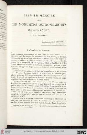 Premier mémoire sur les monumens astronomiques de l’Égpyte