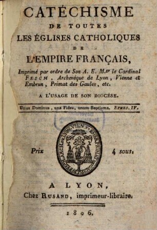 Catechisme de toutes les Eglises catholiques de l'Empire Français