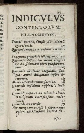 Indiculus Contentorum Phaenomenon