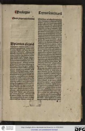 Incipit prologus textus sententiarum.