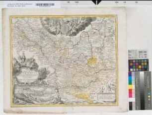 Eichstätt (Bayern), Fürstbistum, Willibaldsberg, Schloss, Territorium, Prospekt der bischöflichen Residenzstadt: S.R.I. Principatus et Episcopatus Eistettensis cum omnibus suis Prafecturis et pertinentiis, tam in proprio, quam in alieno Territorio vicinorum Statuum sitis. Geographice exhibitus a Iohanne Baptista Homanno S.C.M. Geographo et Regiae Scientiarum Societatis Berolinensis membro Norimbergae / Mense Iulio 1745 emendatior reddita