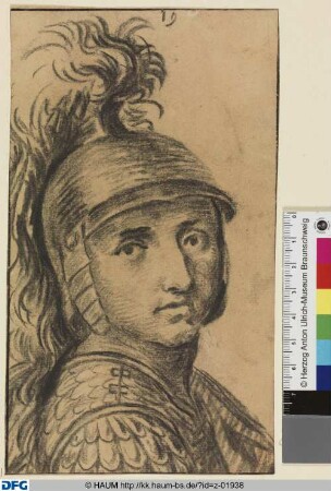 Männliches Brustbild mit Helm und Rüstung