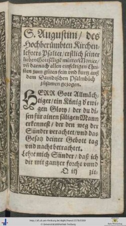 Sancti Augustini Psalter auß dem Davidischen Psalmbuoch zuosamen gezogen