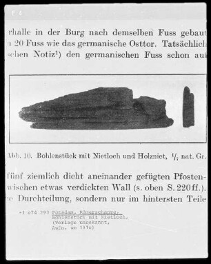 Potsdam, Römerschanze, Bohlenstück mit Nietloch