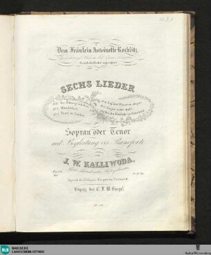 1: Sechs Lieder für Sopran oder Tenor mit Begleitung des Pianoforte : op. 192