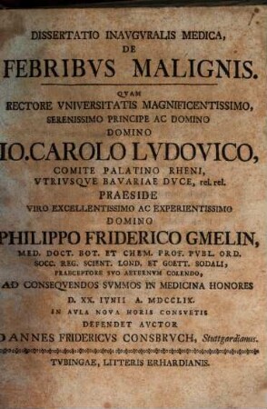 Dissertatio Inavgvralis Medica, De Febribvs Malignis