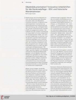 Objektdokumentation? Innovative Arbeitshilfen für die Denkmalpflege - EDV und historische Wandmalereien