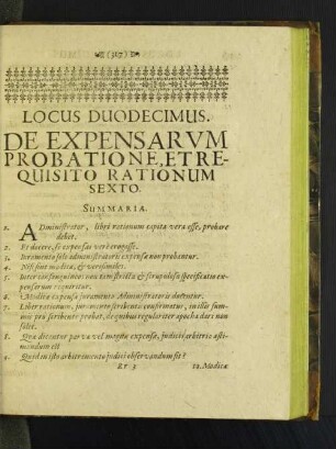 Locus Duodecimus. De Expensarum Probatione, Et Requisito Rationum ...