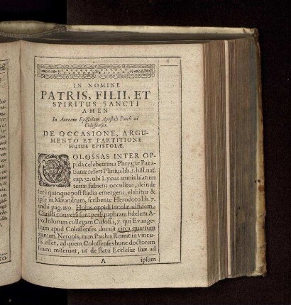 In Auream Epistolam Apostoli Pauli ad Colossenses. De Occasione, Argumento Et Partitione Huius Epistolae (Prolegomena)