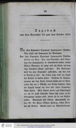 Tagebuch vom 9ten September bis zum 2ten October 1813