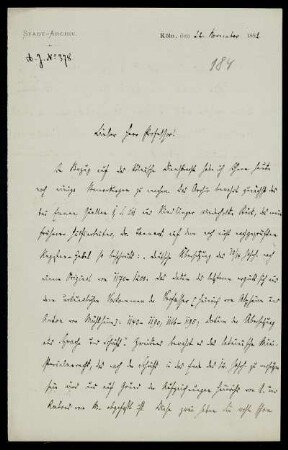 Nr. 4: Brief von Konstantin Höhlbaum an Ferdinand Frensdorff, Köln, 22.11.1882
