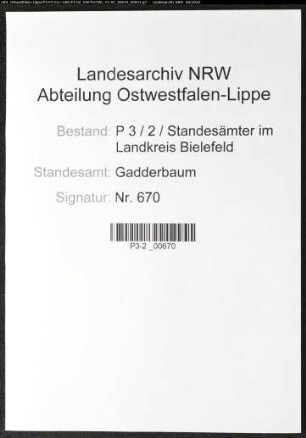 Sterberegister Standesamt Gadderbaum