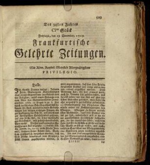 CItes Stück Freytags, den 19. December, 1769. - CIVtes Stück Freytags, den 29. December, 1769.