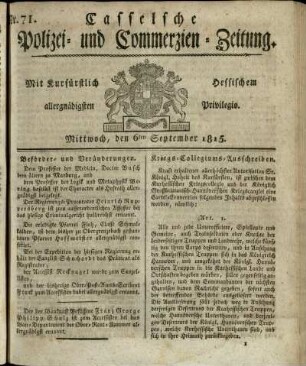 Nr. 71, Mittwoch, den 6ten September 1815