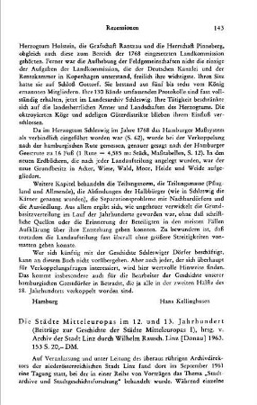 Die Städte Mitteleuropas im 12. und 13. Jahrhundert, hrsg. vom Archiv der Stadt Linz durch Wilhelm Rausch, (Beiträge zur Geschichte der Städte Mitteleuropas, 1) : Linz, 1963
