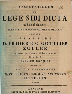 Dissertatio de lege sibi dicta, ad L. 22.ff. de leg.