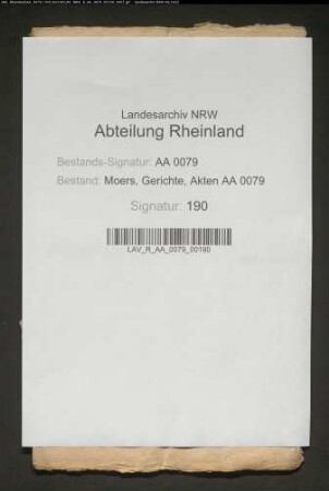 Joost Wirich Freiherr von Cloudt zu Lauersfort gegen seinen minderjährigen Bruder Wilhelm Adolf zu Bloemersheim wegen Teilung der ererbten Güter und Großjährigkeitserklärung des Letzteren (Bruchstück)