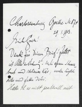 Brief von Walter Leistikow an Margarete Hauptmann