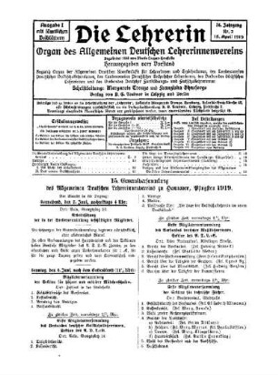 15. Generalversammlung des Allgemeinen Deutschen Lehrerinnenvereins zu Hannover , Pfingsten 1919