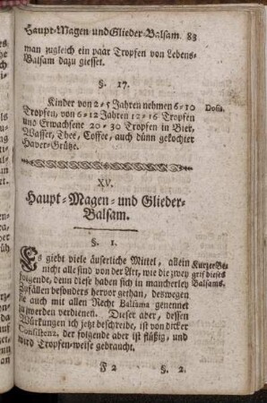 XV. Haupt-Magen- und Glieder-Balsam. - XVI. Balsamus vitæ, oder Lebens-Balsam.