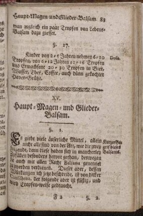 XV. Haupt-Magen- und Glieder-Balsam. - XVI. Balsamus vitæ, oder Lebens-Balsam.