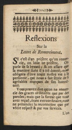 Reflexions Sur la Lettre de Remerciment.