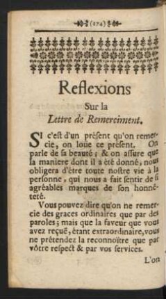 Reflexions Sur la Lettre de Remerciment.
