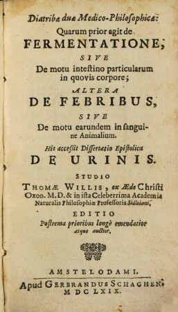 Diatribae duae medico-philosophicae de Fermentatione