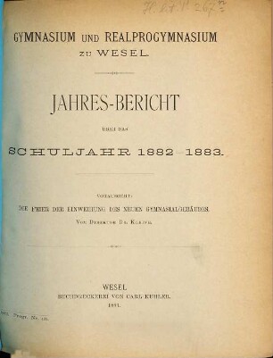 Jahres-Bericht : über das Schuljahr .... 1882/83