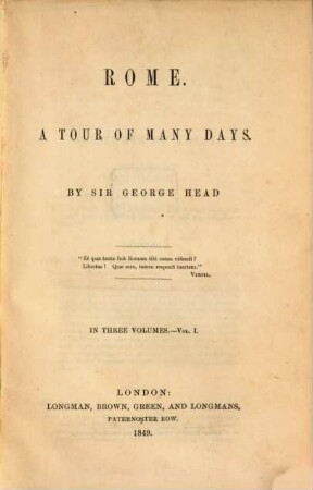Rome : A tour of many days ; in three volumes, 1